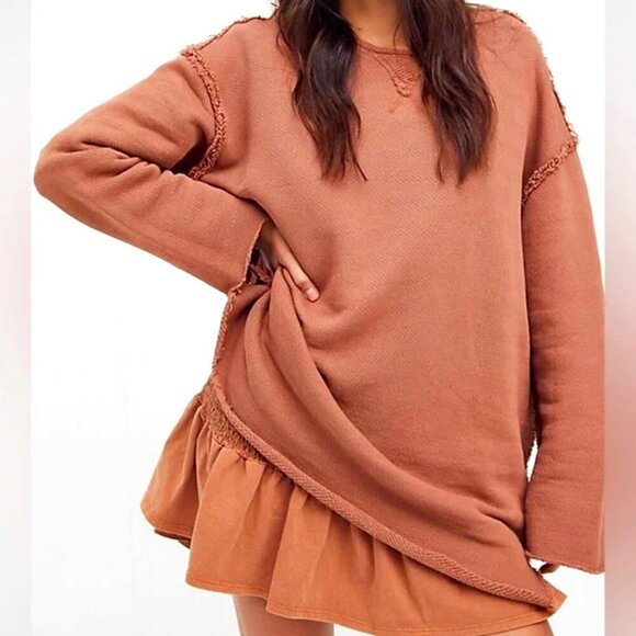 NWT Free People Beach Best Coast Cotton Raw Edge Pullover Tunic Sweater - Picture 1 of 8
